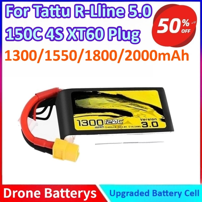 

14.8V 1300/1550/1800/2000mAh Lipo Battery for Tattu R-Line 3.0 120C 4S XT60 Plug FPV Racing Drone RC Quadcopter
