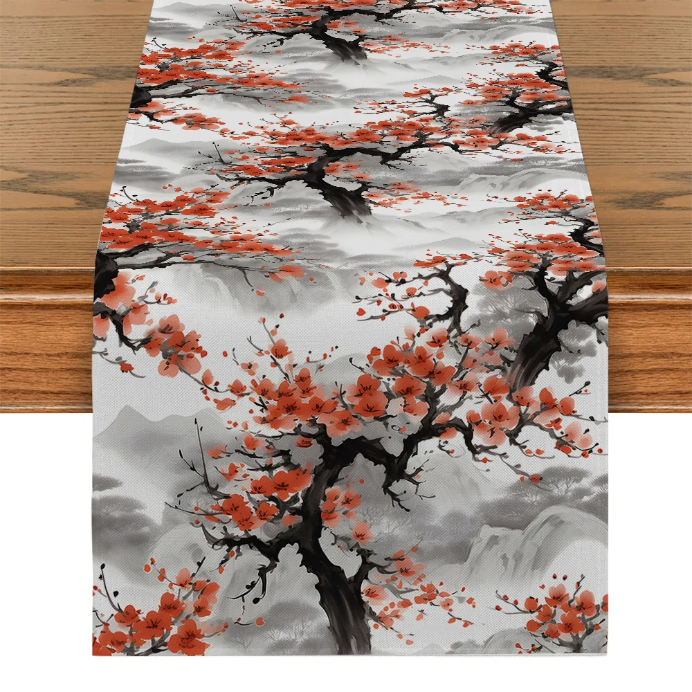 

Mountain Plum Blossom Table Runner Kitchen Dining Table Decoration for Indoor Outdoor Home Table Runners Dining Long Cloth