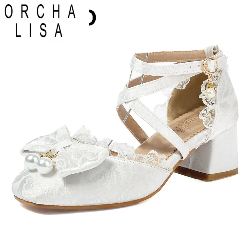 

ORCHA LISA/женские туфли-лодочки в стиле Лолиты, туфли на блочном каблуке с квадратным носком и ремешком 5,5 см, милые повседневные туфли принцессы для девочек с пряжкой и бантом