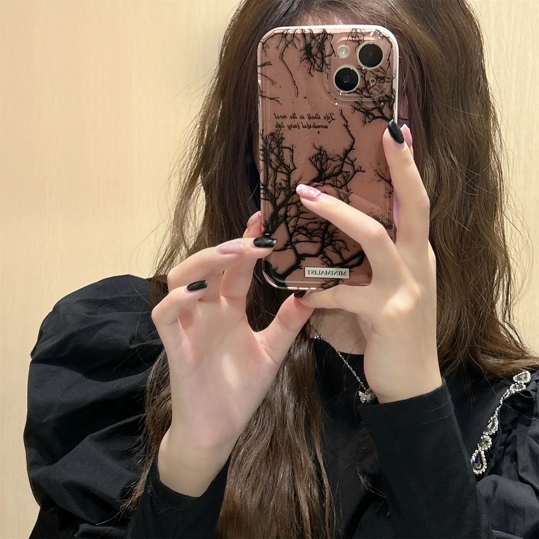 

Ins Korean Luxury Black Dead Wood Fashion Anti Drop Case for iPhone 15 14 13 12 11 Pro Max Shockproof Back Cover For Girl Gift