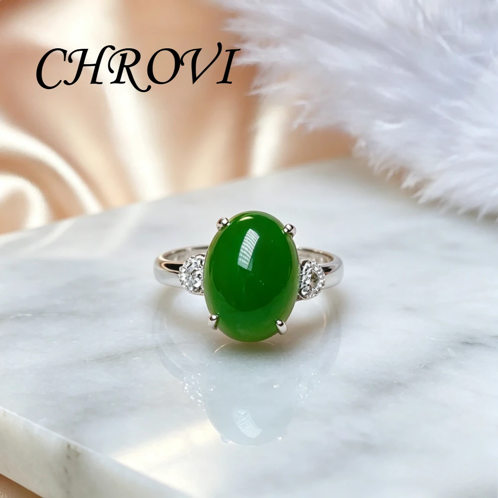 Luxuriöser Ring aus 925er Sterlingsilber mit natürlichem Jade, vergleichbar mit Jadeit, offener Ring für Damen. Retro-Fingerring-Accessoire – Detail 1