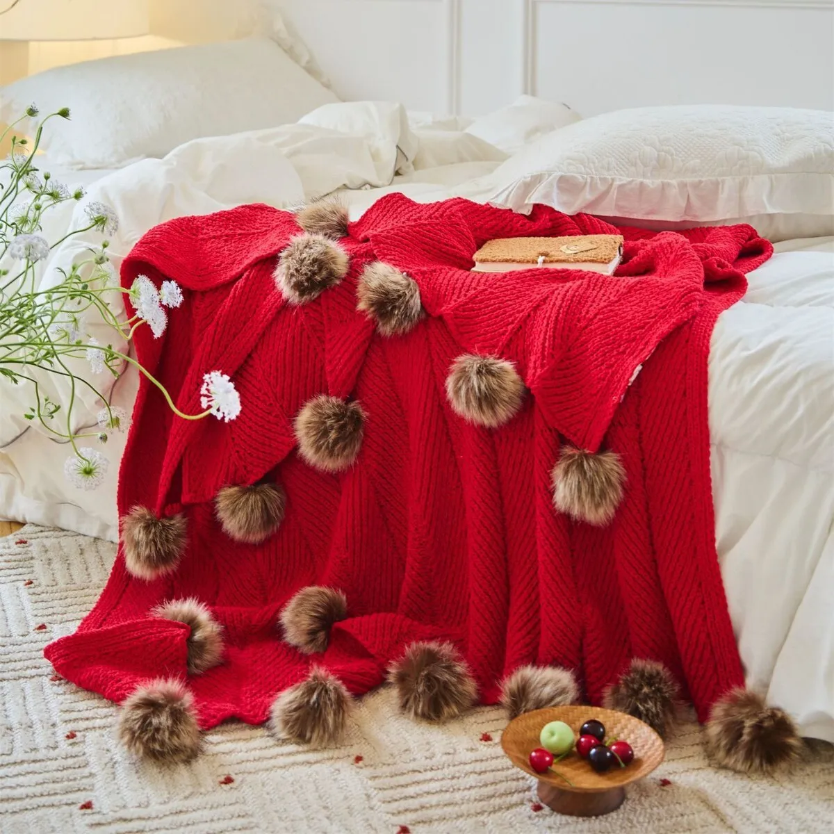 

Knitted Throw Blanket, Super Soft Warm Cozy Cable Knitted Nordic Blanket for Sofa and Couch 130x160cm