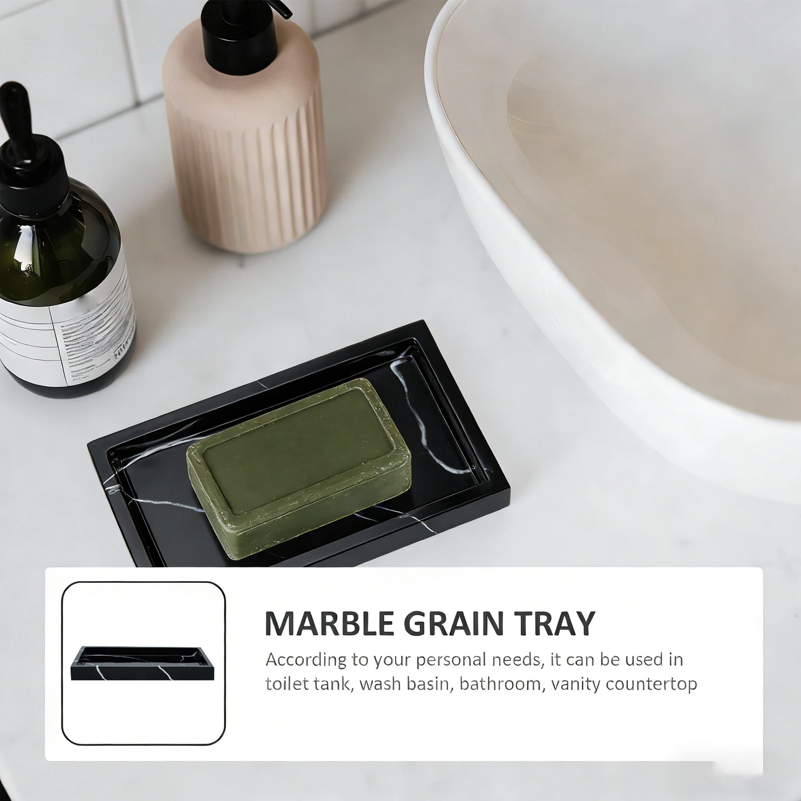 

Marble Grain Storage Tray Smooth Surface Bathroom Toiletries Organizer Multi-Use Sundries Tray Tabletop Storage