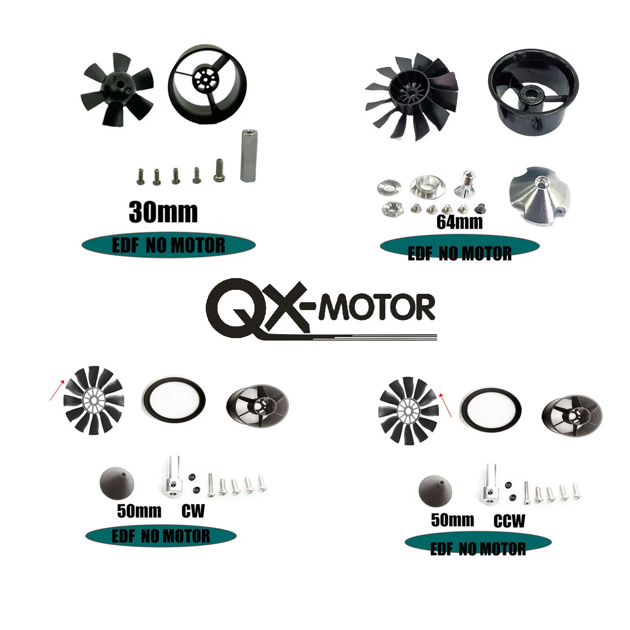 QX-MOTOR 30MM 50MM 64MM 80MM 90MM EDF NO Motor 6/12 Blades Ducted Fan for Remote Control Toy Accessories