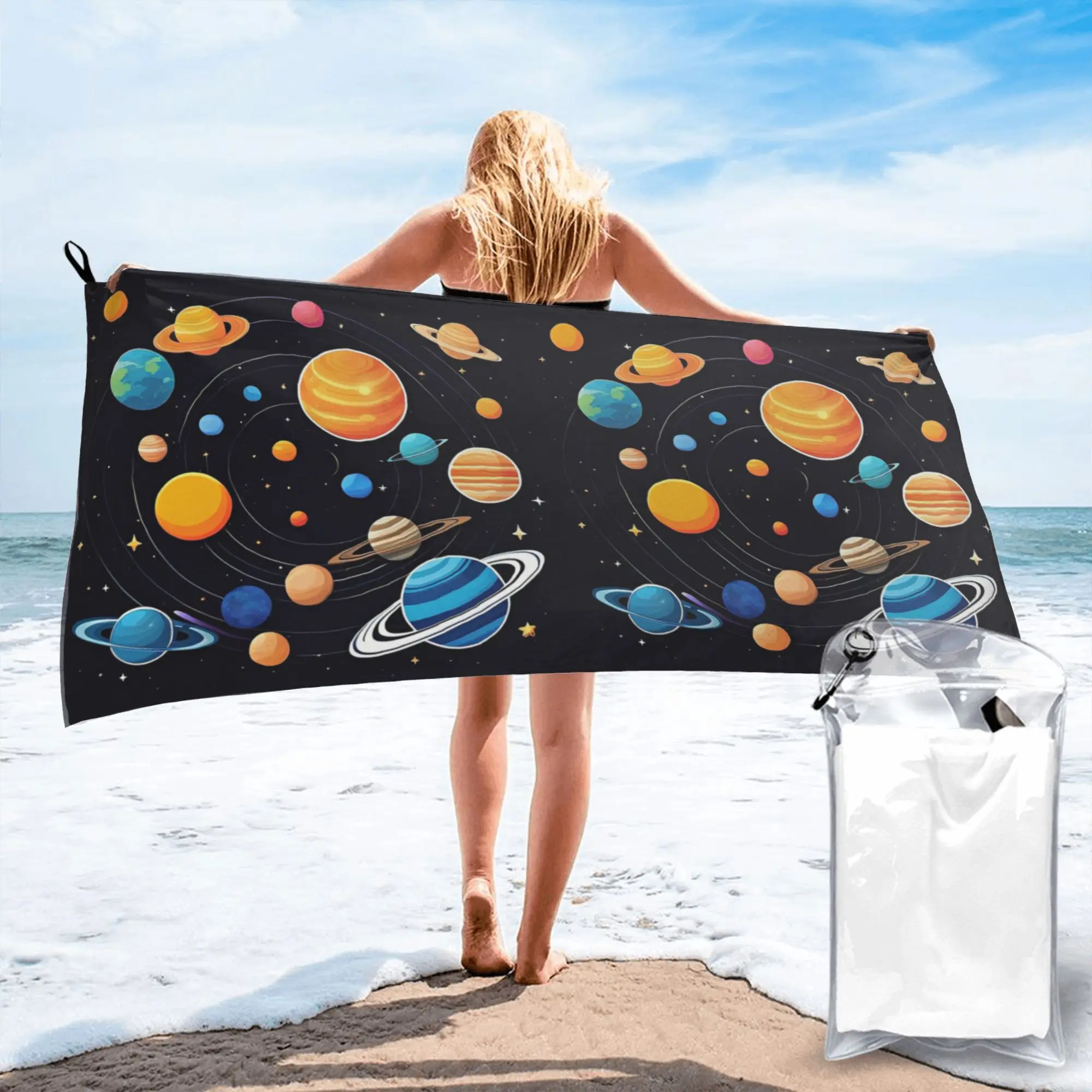 Solar System Space Planets Universe Beach Towel Soft Microfiber Quick Dry Absorbent Quick Towels For Mountain Climbing