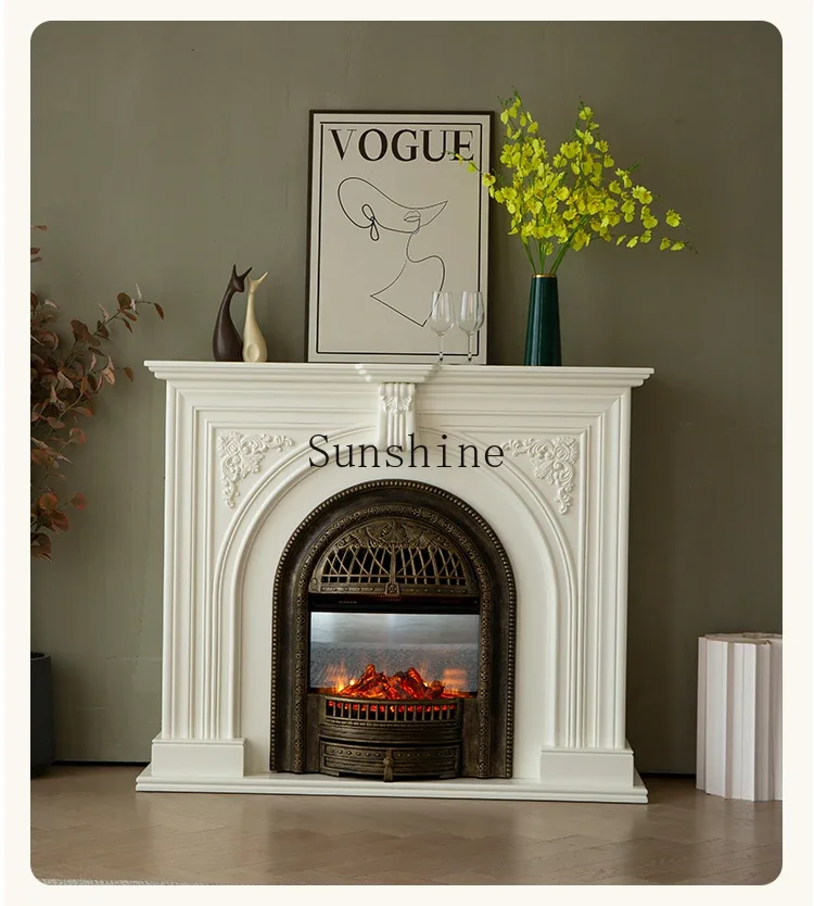 French retro fireplace cabinet solid wood porch cabinet simulation fire  FT