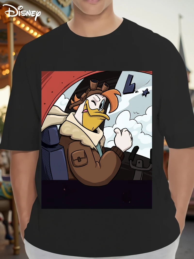 تي شيرت ديزني دونالد داك بايلوت للرجال - طائرة ريترو مع شعار الدولار Scrooge McDuck، تي شيرت صيفي كاجوال بأكمام قصيرة