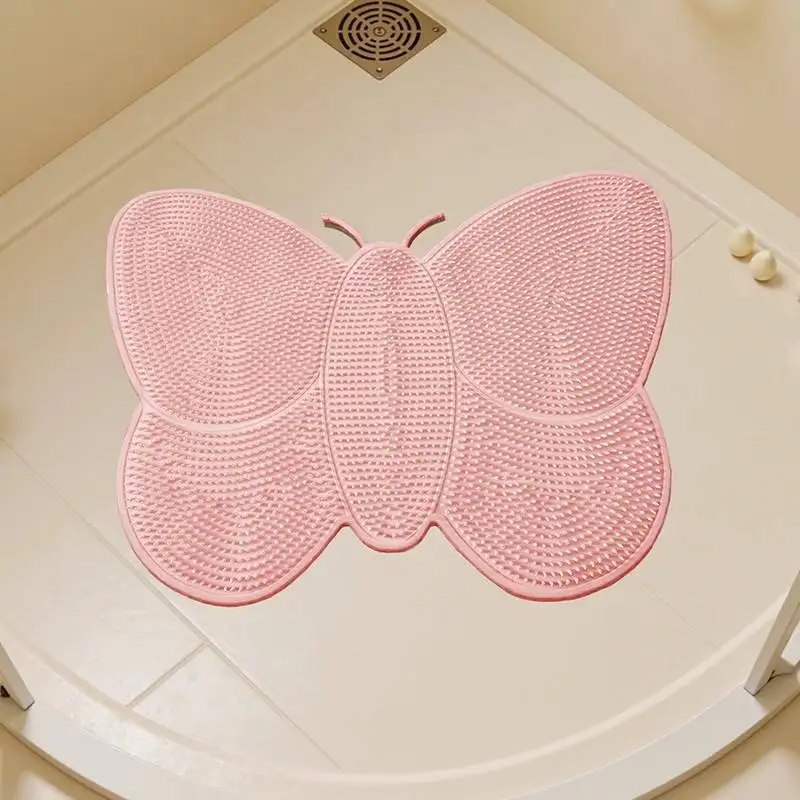 

Butterfly-shaped Non-slip Massage Shower Mat Foot Scrubber Texture Waterproof Safety Mat for Bathtub/Shower Use