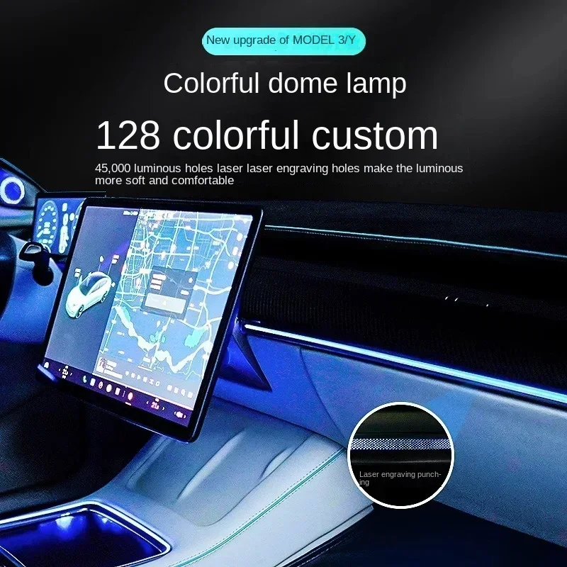 Suitable for Tesla Model3/Y Atmosphere Light Interior Atmosphere 64 Color 128 Color Rotation Treble Modification