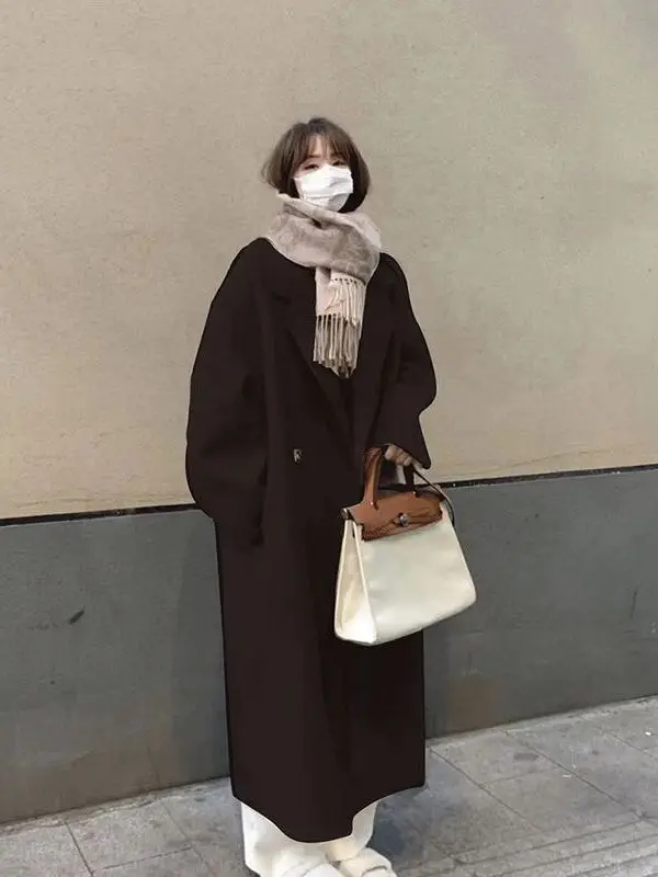 

Hebe Style Woolen Coat Women's Korean Version College Miniature Knee-Length Elegant Mid-Length Overcoat Commute Fashion