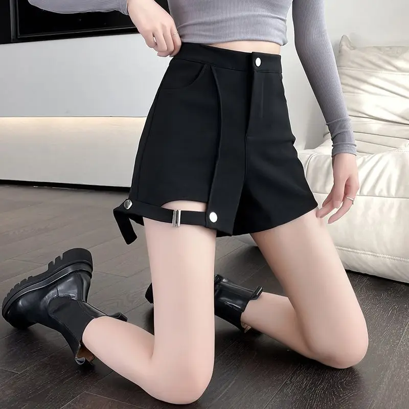 不規則なショーツ女性 2025 春夏ハイウエスト中空アウトワイドレッグショートパンツセクシーなファッションすべて一致ストリート