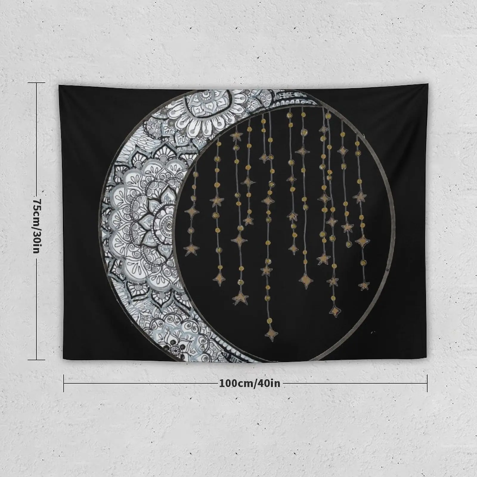 Star Strung Moon: glimmer (black backround) Tapestry For Bedroom Home Decorations Aesthetic Decoration For Home Tapestry