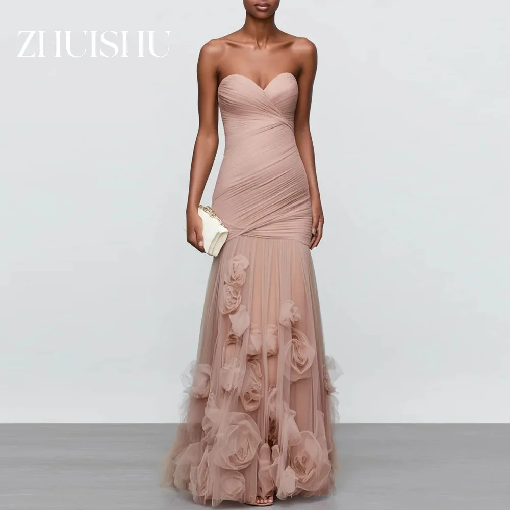

ZHUISHU элегантное вечернее платье русалки женское милое без бретелек цветы ручной работы длинные платья для выпускного вечера по индивидуальному заказу