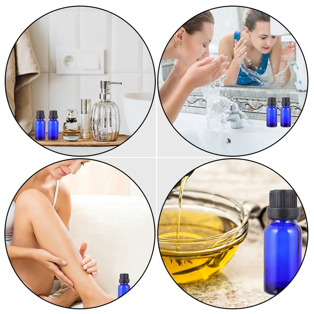 

12Pcs Essential Oil Bottles Blue Glass Empty Perfume Travel Sub Bottles Leakproof Portable Sub Bottle Set