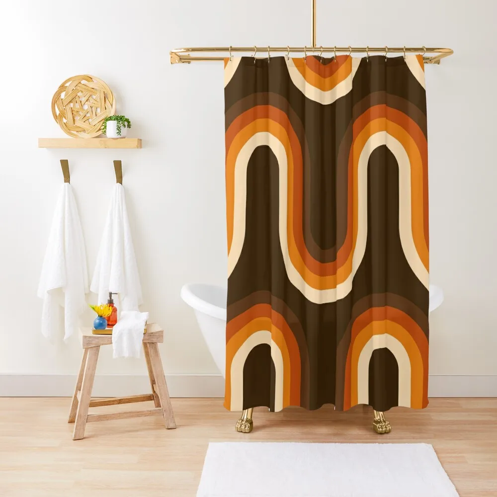 

70s Pattern Orange and Brown Waves Shower Curtain In The Bathroom Shower For Bathroom Set Curtain