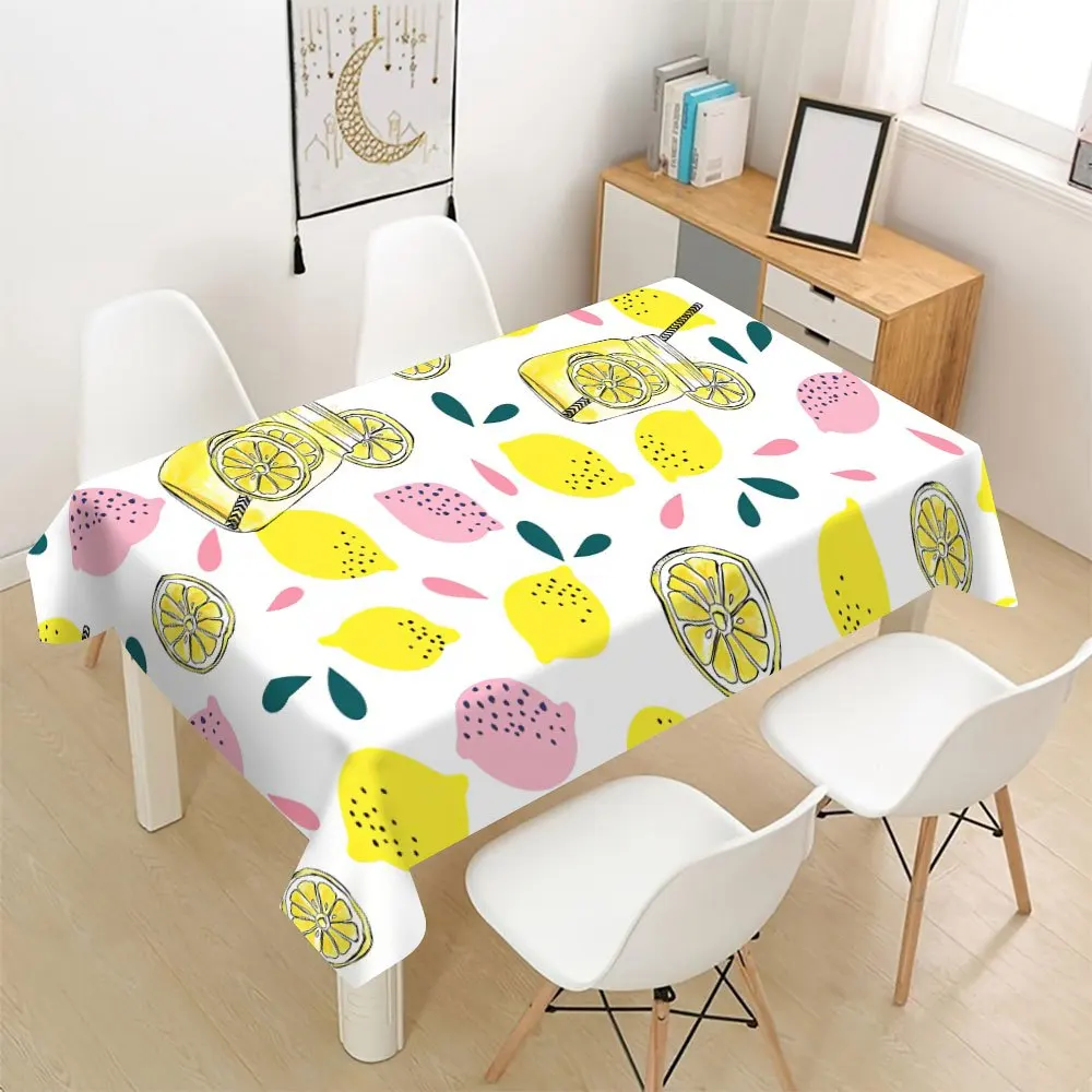 Vibrant Lemon Slice Fruit Pattern Waterproof Tablecloth for Dining Room Kitchen Counter Decor