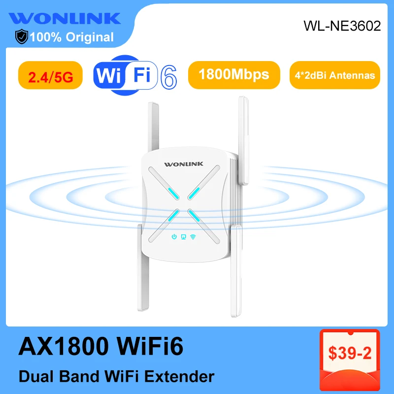 Long Range Signal Expansion Booster Antena WiFi6 Repetidor, Wi-Fi Router, Banda Dupla, 2.4G, 5G, 802.11AX Gigabit, 6 Extensor, AX1800