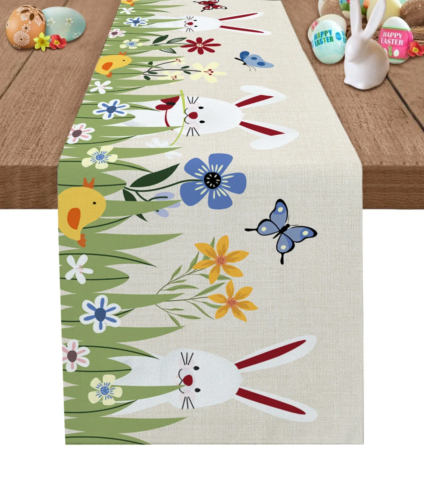 

Easter Rabbit Flowers Table Runner Country Decor Tablecloths Table Mats for Dining Washable Table Cover 2023 Decoration