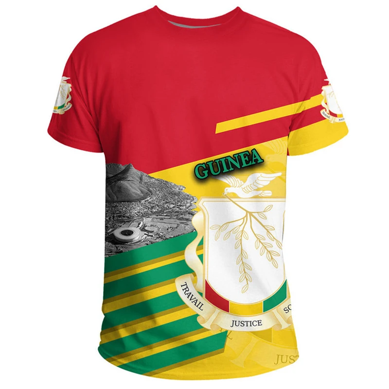 Guinea Men's T-shirts Casual Loose Round Neck GN Emblem Flag Short Sleeve Tops Tees Men's Clothing Oversized T shirts Streetwear