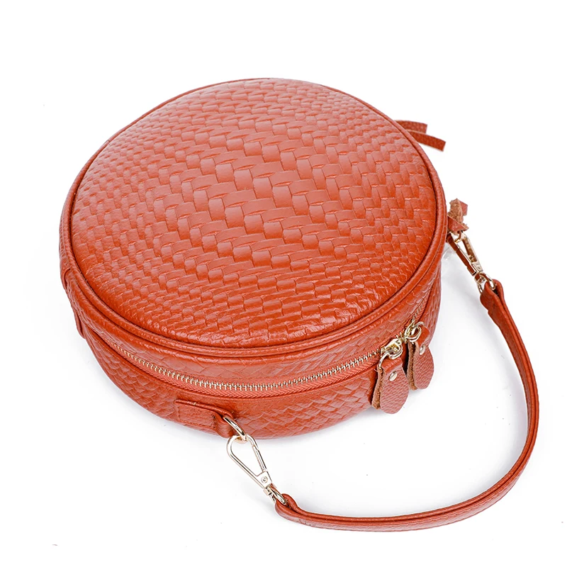 Female Genuine Leather Round Shoulder Bags Small Beach Leather HandBags Women Summer Messenger bags Cowhide Crossbody Bags