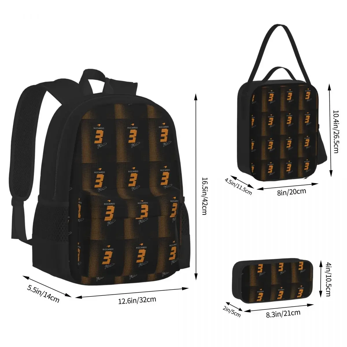 

Daniel Ricciardo 3-F1 Backpacks Boys Girls Bookbag Children School Bags Cartoon Kids Rucksack Lunch Bag Pen Bag Three-Piece Set