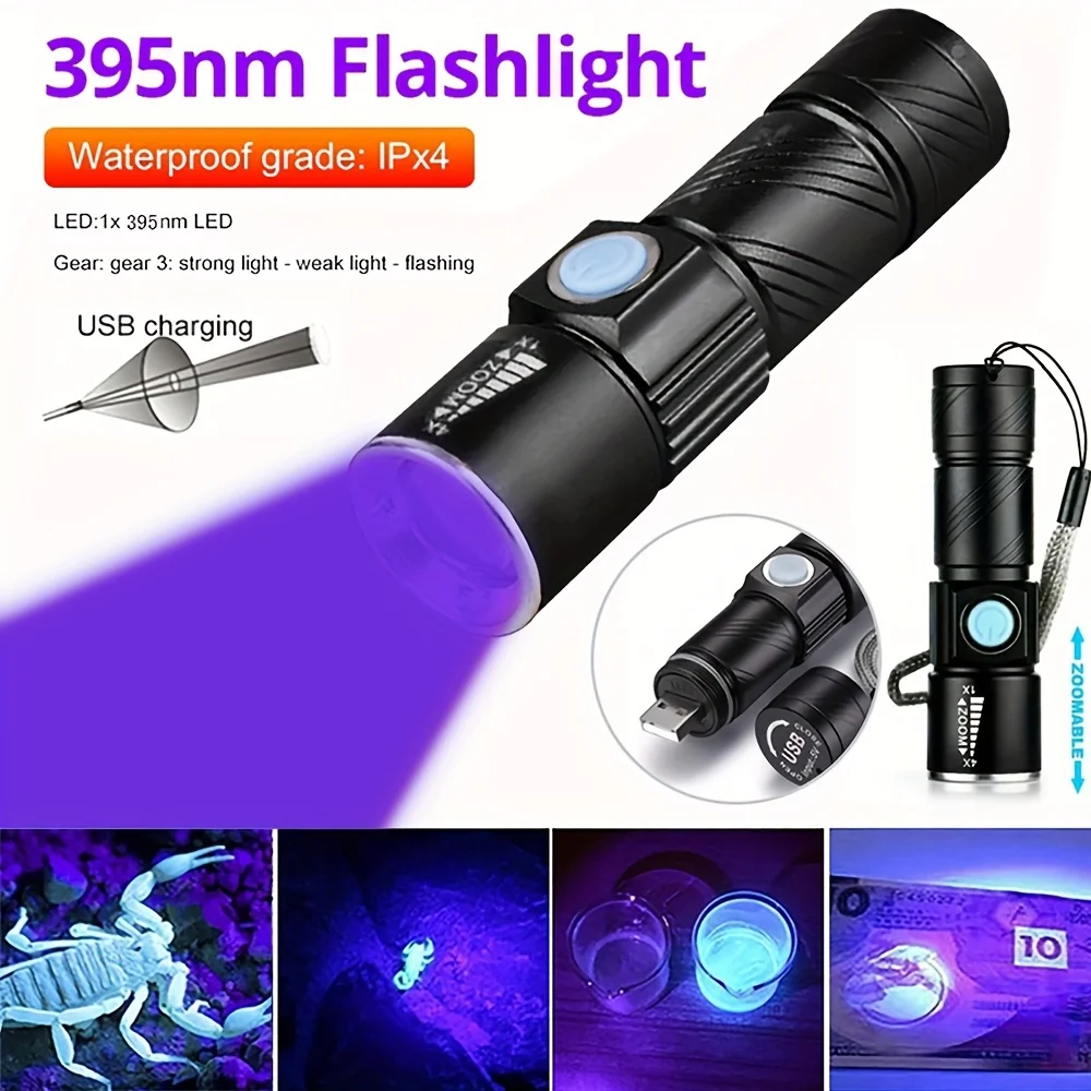 UV 395nm Flashlight Ultraviolet Lamp Blacklight Mini Torch UV Flashlight for Pet Cat Moss Urine