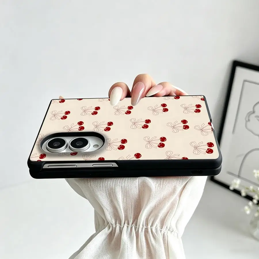 Red Cherry Texture Case for Samsung Galaxy ZFold8 Z Fold8 Wide ZFold Wide Z Fold 8 Luxury Phone Cover