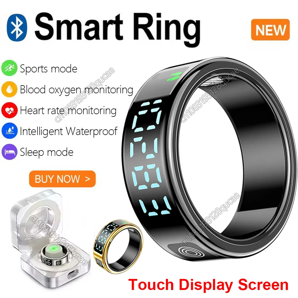 

Smart Ring with Charging Box IP68 5ATM Waterproof Step Health Tracker Heart Rate Blood Oxygen Sleep Monitor LCD Display Screen