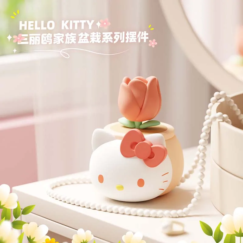 

Семейная глухая коробка Sanrio: Hello Kitty Kuromi Pom Pom Purin Pochacco, коллекционные аниме-украшения в горшках для декора рабочего стола для девочек
