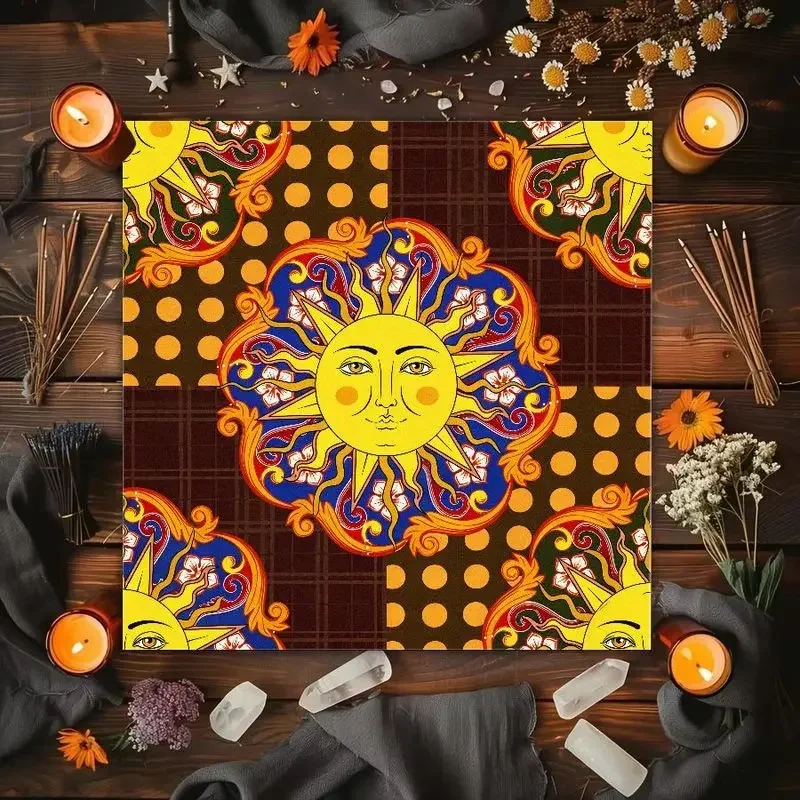 Statue Of Sun And Moon Goddess Golden Sun And Moon Phase Altar Cloth Tarot Card Tablecloth Wicka Divination Decoration