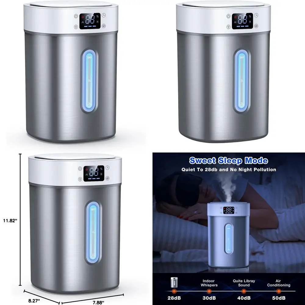 

Ультразвуковой увлажнитель воздуха для больших помещений с резервуаром из нержавеющей стали, автоматическим контролем влажности, ночником и таймером для ухода за младенцами