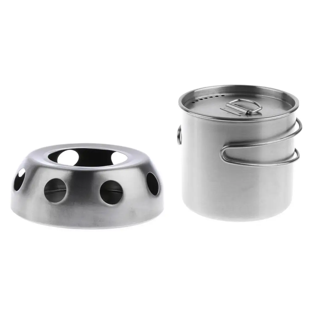 Set of Stainless Steel 500ml + Spirit Burner Stove for Outdoor Cooking Camping