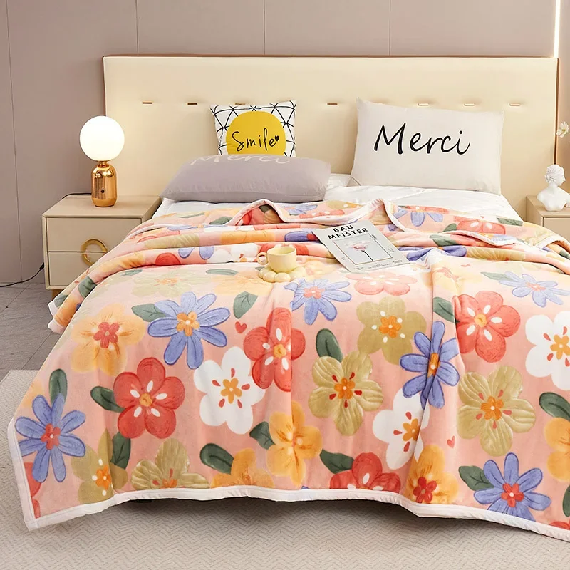 

Thickened Cloud Mink Warm Print Farée Velvet Sleeping Blanket Multi-function Cover Blanket