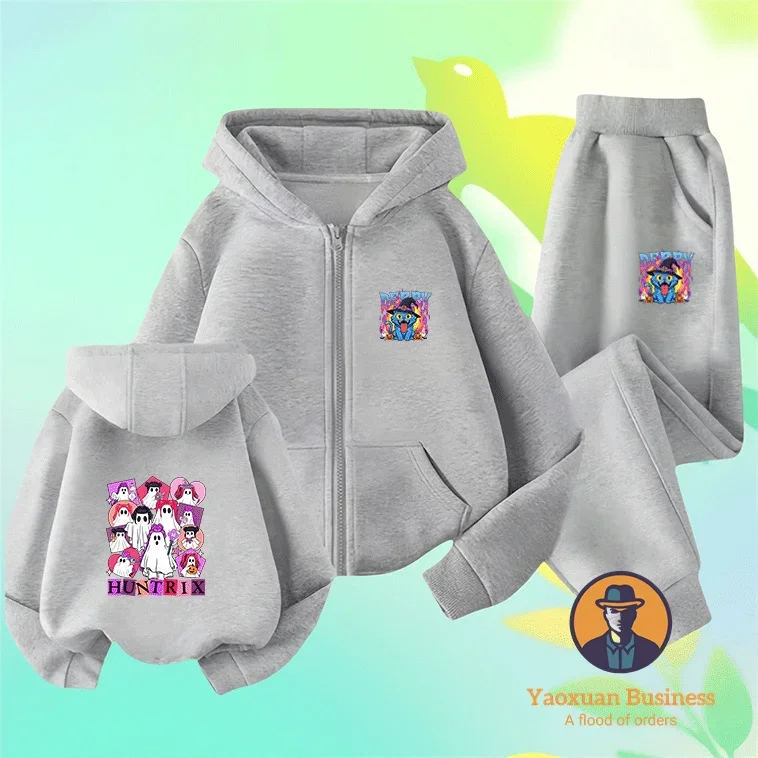 العصرية KPop شيطان الصيادين بنين بنات صغار زمم هوديي مجموعة لطيف الكرتون طباعة يندبروف الدافئة الخريف الشتاء الأزياء