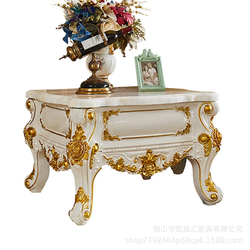 Luxury European Marble Coffee   Solid Wood Carving Flower Coffee   With TV Cabinet Combination Storage Coffee   for