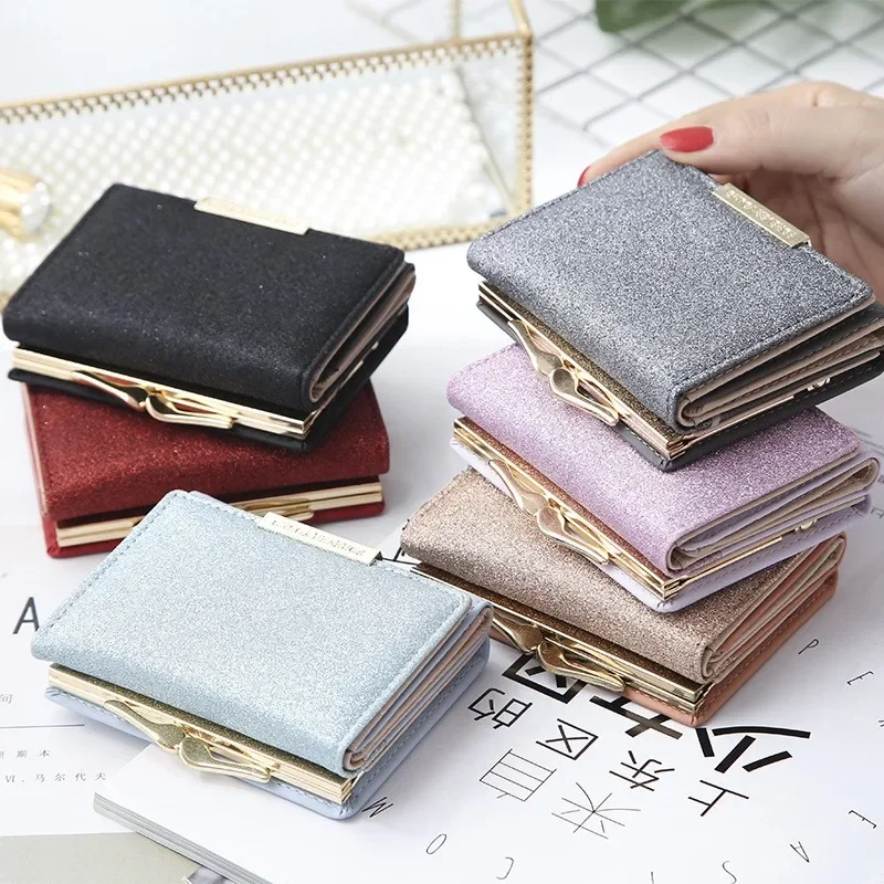 2024 Women Shiny Wallet Three Fold Wallet Cartera Mujer Ladies Coin Pocket Purse Simple Clutch Bag for Women Bolsas Mujeres 카드지갑