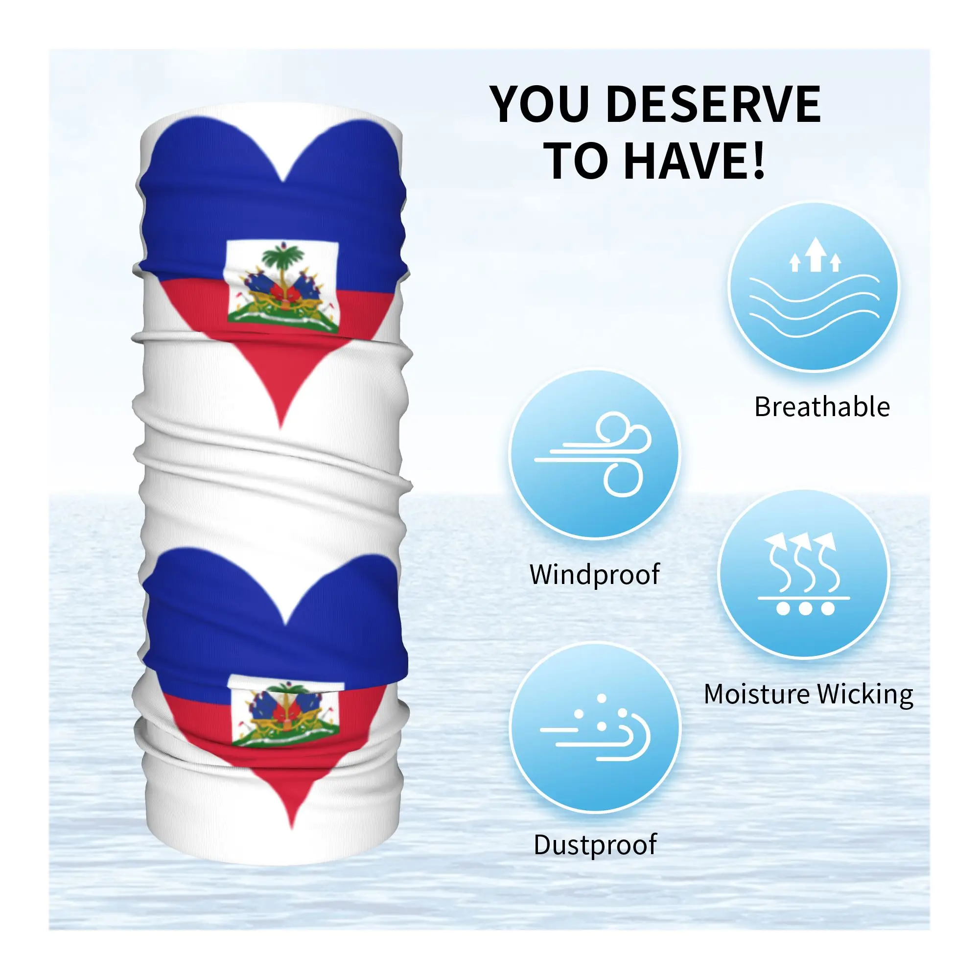Flag of Haiti Bandana Neck Gaiter for Ski Camping Men Women Wrap Scarf  Balaclava Warmer Face Scarf Cover view 4