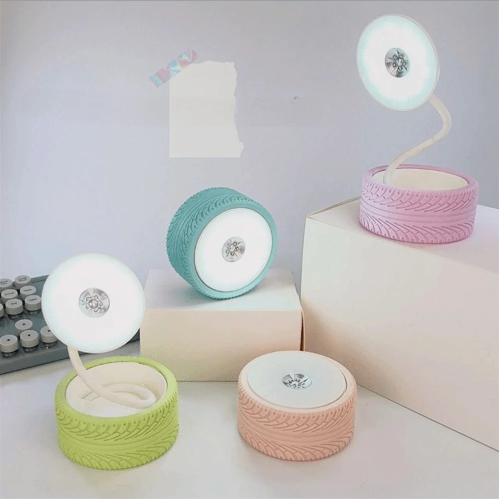 Creative Plastic LED Desk Lamp Eye-protection Foldable Study Lamp Wheel-shaped USB Charging Desk Lamp Office Work