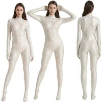 Women Shiny Metallic Leopard Snakeskin Zentai Bodysuit High Stretch Lycra Sexy Cosplay Costume Yoga Swimwear - Image 6