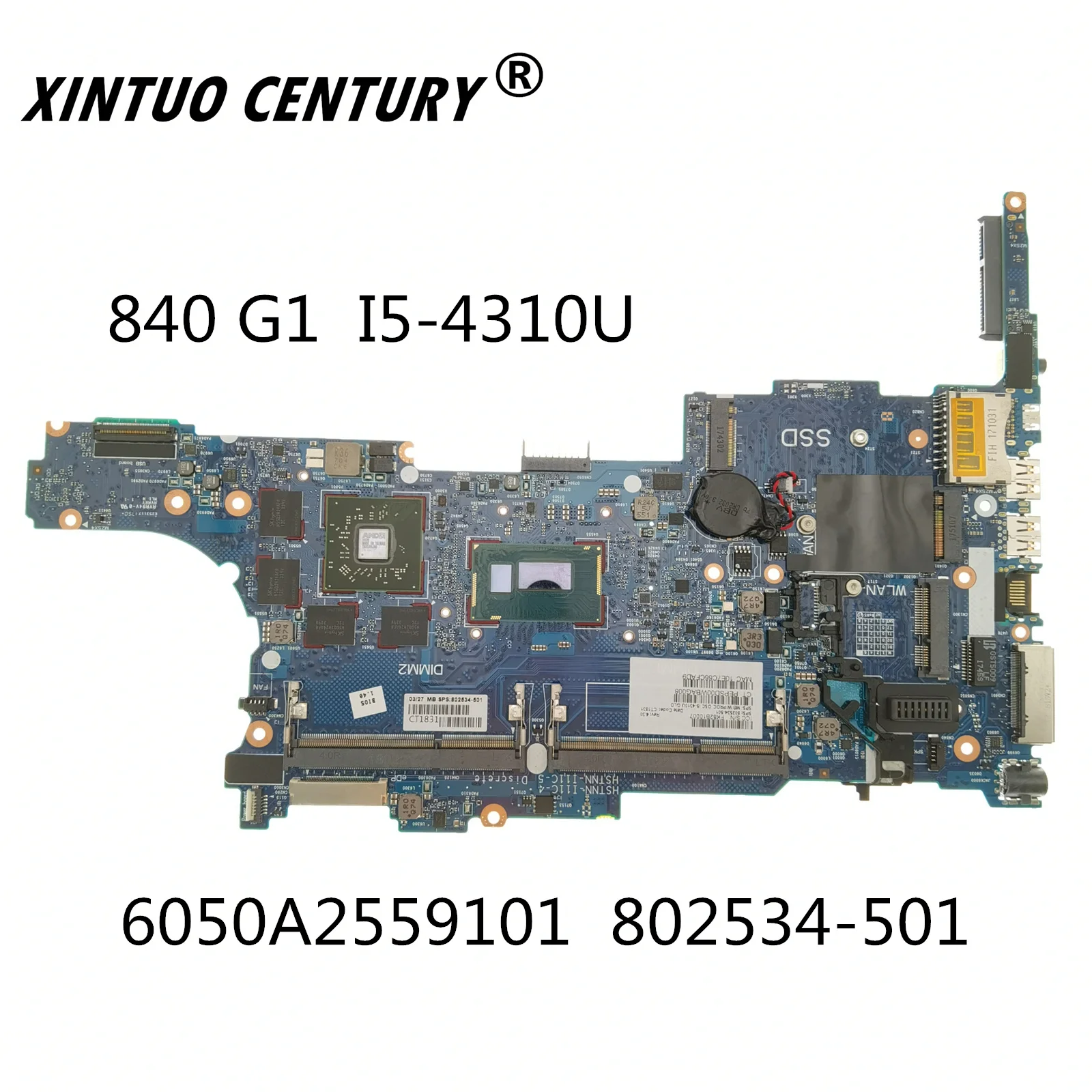 

802534-001 802534-501 Motherboard for HP EliteBook 840 G1 Laptop Motherboard with SR1EE I5-4310U CPU 6050A2559101 DDR3 100% Test