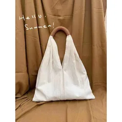 2024 Vintage Cotton And Linen Canvas Women'S Shoulder Handbag Solid Color Casual Shoulder Fabric Bag