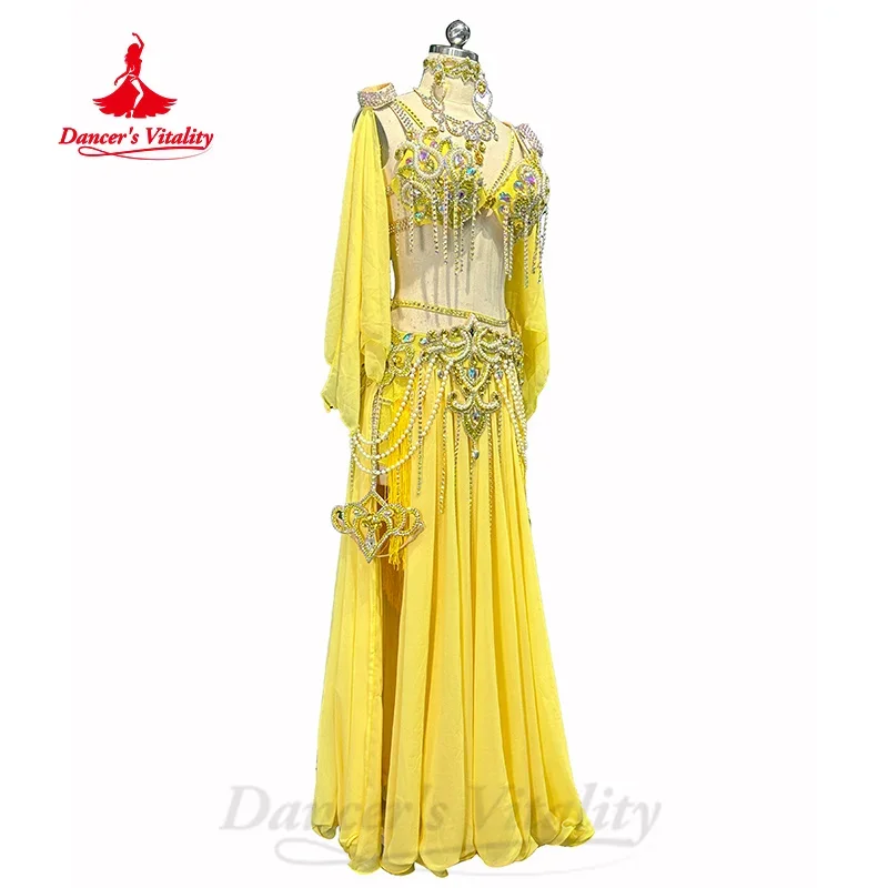 BellyDance Costumes Customized Exquisite Pearl Bra+Diamond Chiffon Long Skirt 2pcs Adult and Children's Competition Clothing