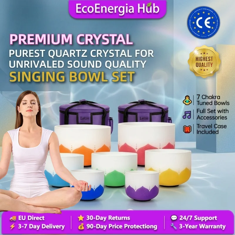 Bol chantant en cristal à changement progressif, 7 pièces, 432Hz, 6-12 pouces, 7 chakras, guérison sonore, yoga, méditation, relaxation, réduction du stress