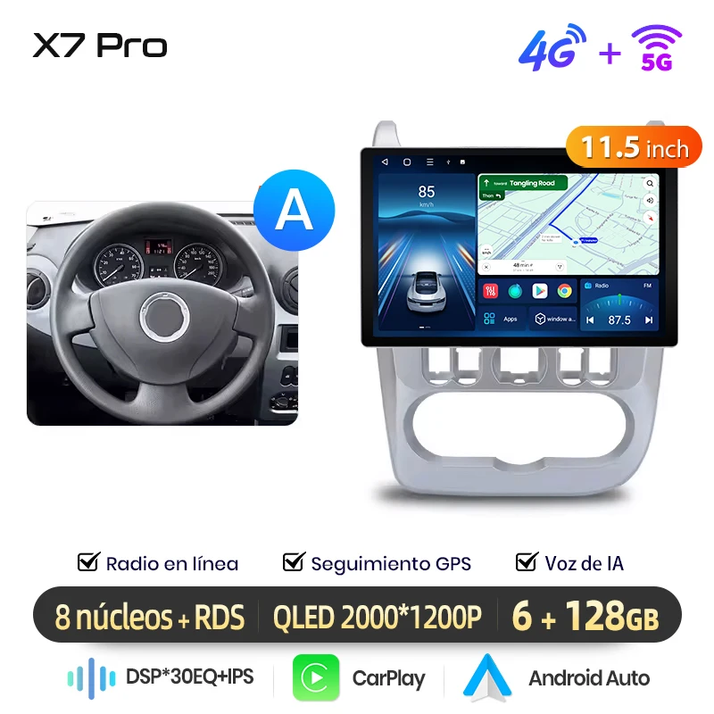 Junsun draadloze CarPlay Android Auto autoradio voor Renault Logan 1 Sandero 2009-2013 auto intelligente systemen BT FM Spaans lokaal
