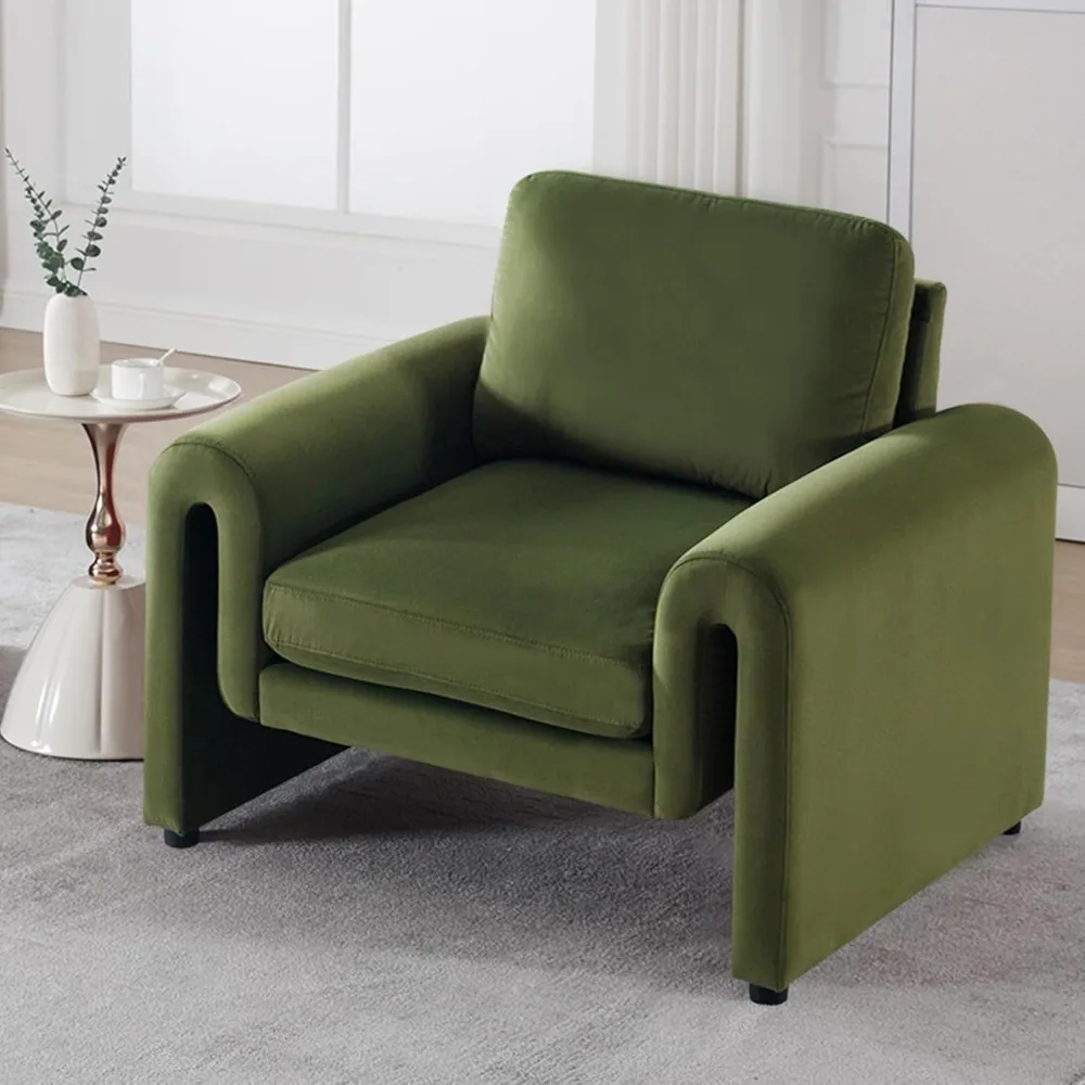 

Velvet Accent Chair, Comfy Upholstered Living Room Chair with Pillow Modern Single Sofa Chair Large Arched Arm Armchair Reading