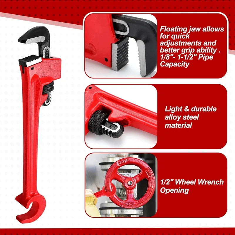 Clé à Valve à Double extrémité ABZC-8 ", pour tuyau et clé à Valve, roues de raffinage, capacité de tuyau de 1/8 à 1-1/2 pouces pour protéger des dommages