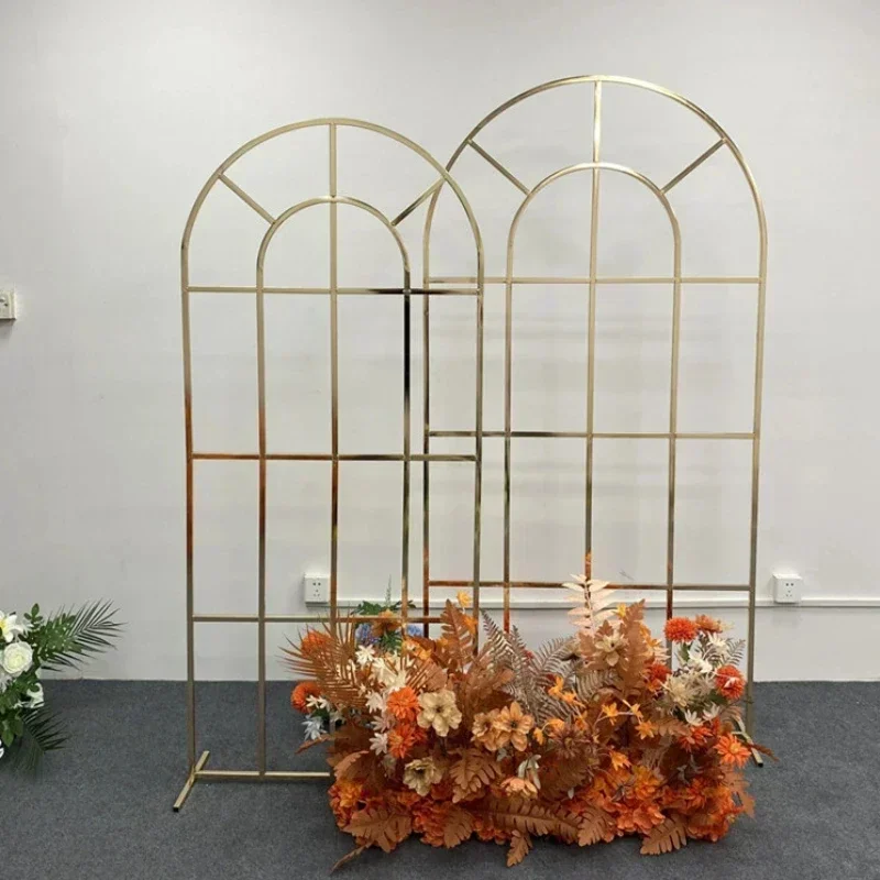 2M Electroplated Metal Iron Balloon Arch Flower Stand Wedding Decoration Indoor Outdoor Shiny Gold Frame Stage Event Backdrop