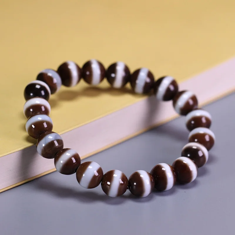 5A Grade Natural Tibetan Genuine Old Mine Stone Agate First-LinePharmacist Dzi Bead Bracelet Chain, Approximately 10X10