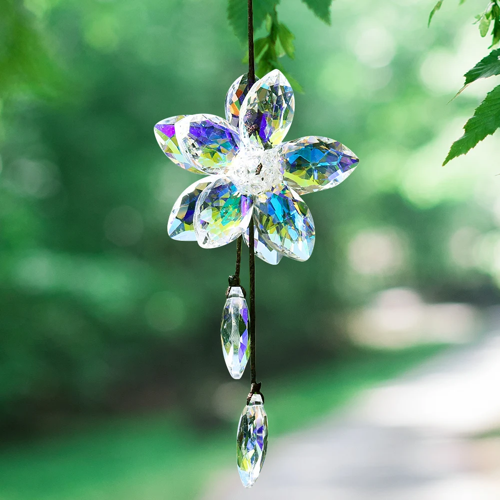 Flower Crystal Car Pendant Sun Catcher Feng Shui Hanging Decor Trim Auto Suspension Rearview Mirror Accessories Christmas Gifts