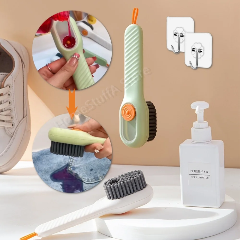 Spazzola per la pulizia del bucato Multifun spazzola per scarpe liquida a setole morbide spazzola per manico lungo con riempimento automatico per uso domestico